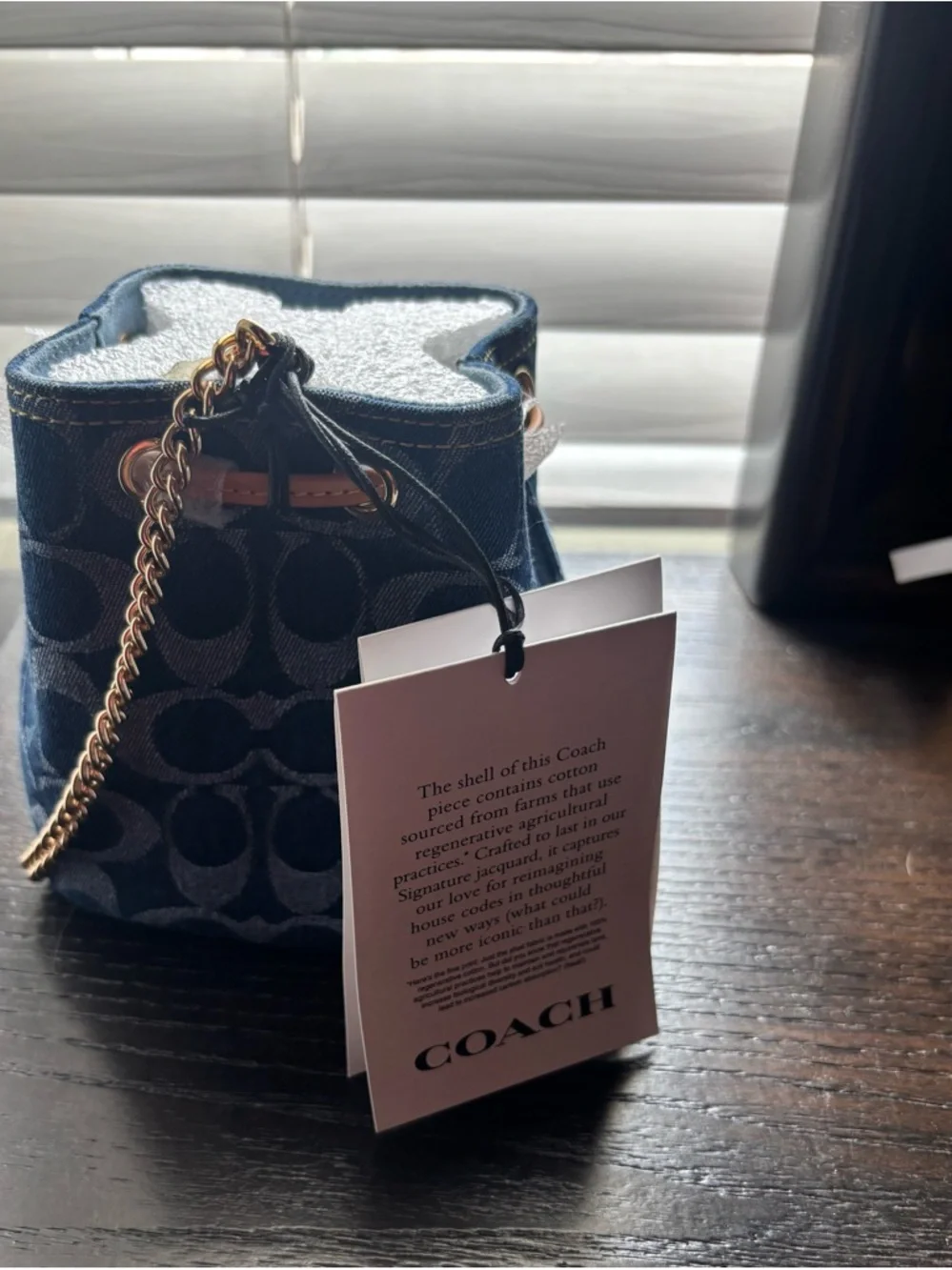 Coach Signature Denim Drawstring Wristlet
Navy Mini Bucket Bag with Gold Chain - Picture 3 of 10